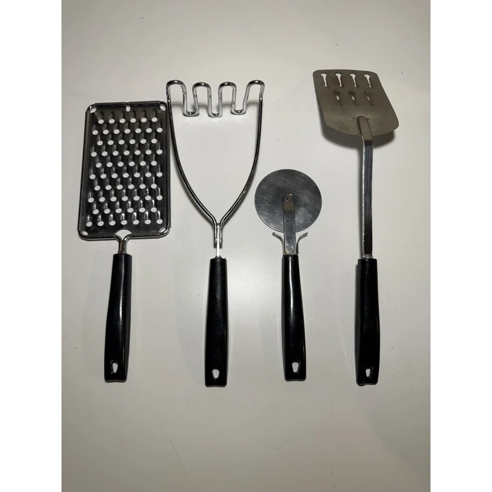 Vintage Ekco Stainless Kitchen Tool Lot 4 Grater Masher Pizza Slotted Turner USA